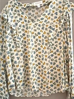 POPSUGAR Cream Floral Ruffle Long-Sleeve Top